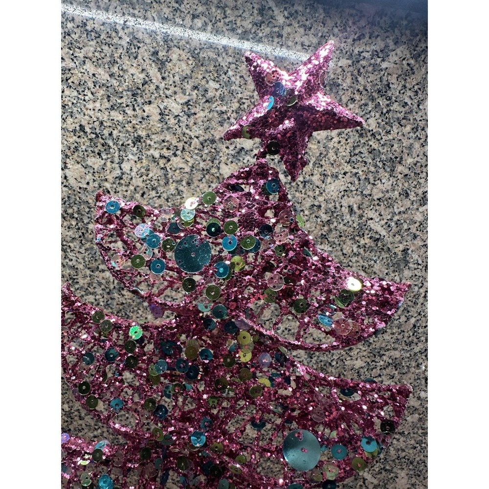 Celebrate It Pink Glitter Sequin Christmas Tree Tabletop Holiday Decor Accent
